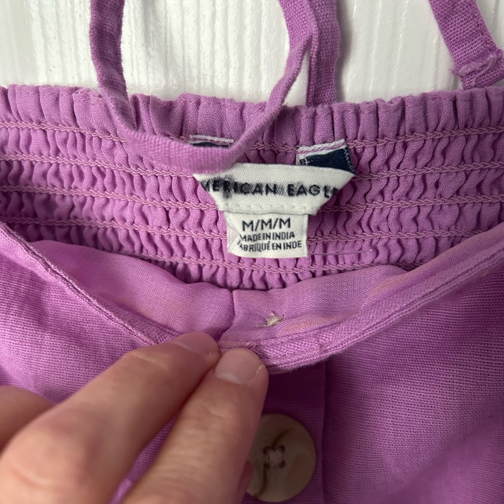 American Eagle Purple Linen Button Crop Puff Sleeve Top Size Medium - Picture 5 of 10